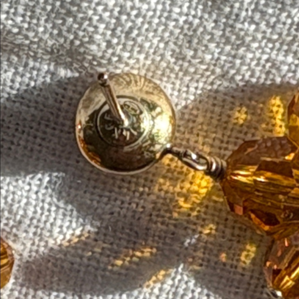 Vintage Handmade 14 K GF Gold and Brown Tiger Eye and Crystal Beaded Earrings - Picture 9 of 10